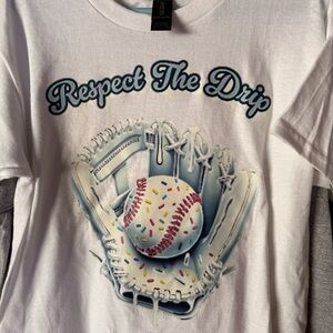 Gildan White Kids Tee with 'Respect The Drip' Baseball Glove Graphic